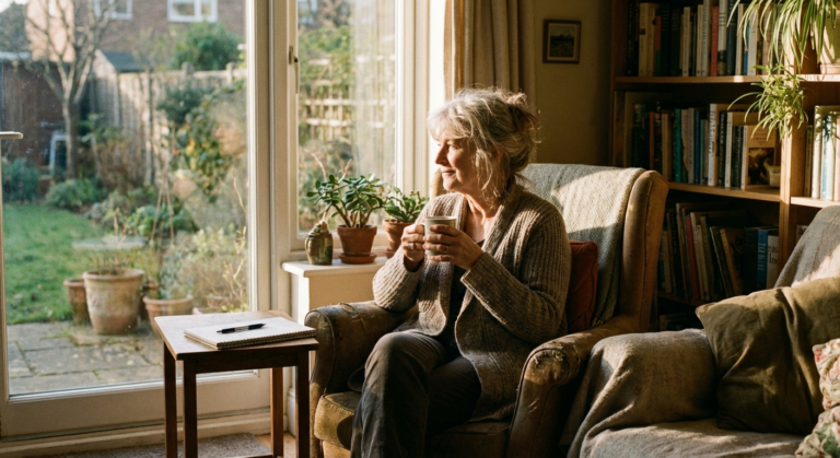 Contemplative person looking out window reflecting on alcohol-related neuropathy recovery