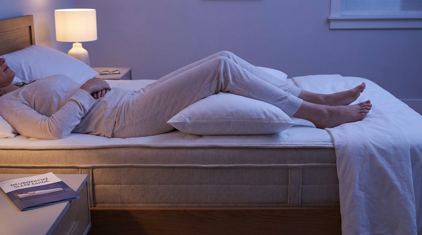 Person sleeping on their back with pillow under knees to reduce neuropathy pain and improve circulation