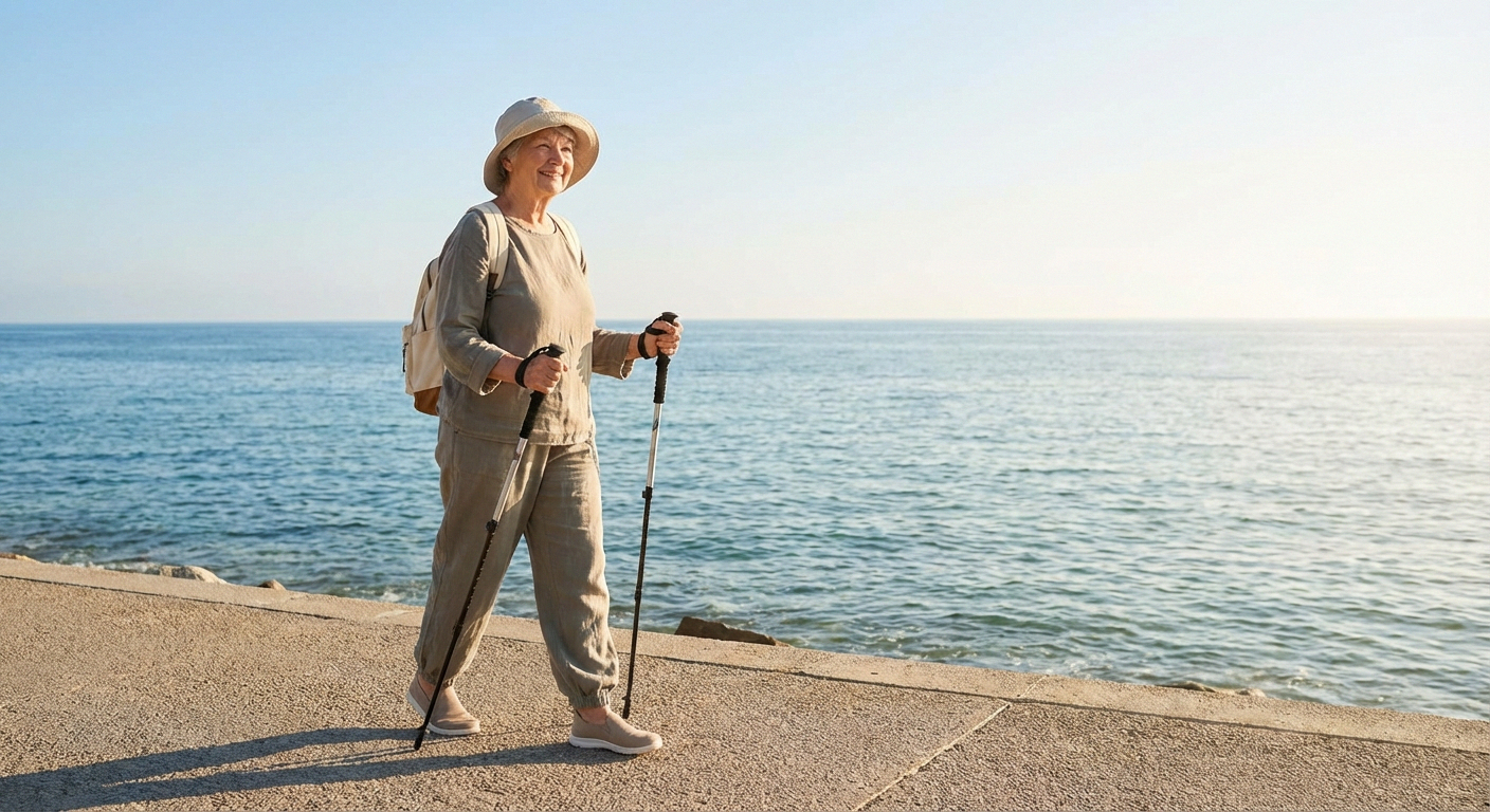 Person walking outdoors for low-impact exercise to improve neuropathy symptoms and circulation