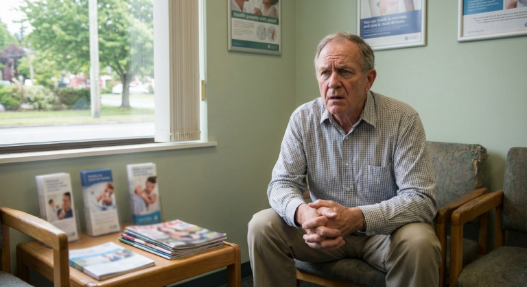 Person sitting in doctor office looking frustrated representing idiopathic neuropathy diagnostic journey