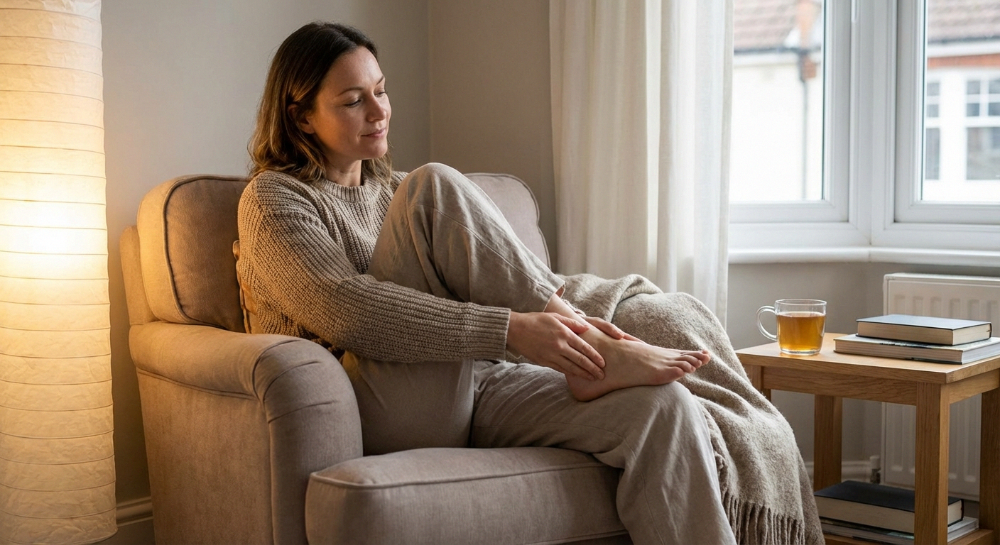 Person gently massaging feet for neuropathy pain relief and improved circulation