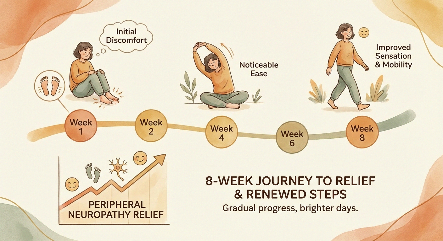 8-week Nerve Fresh results timeline showing gradual improvement in peripheral neuropathy symptoms
