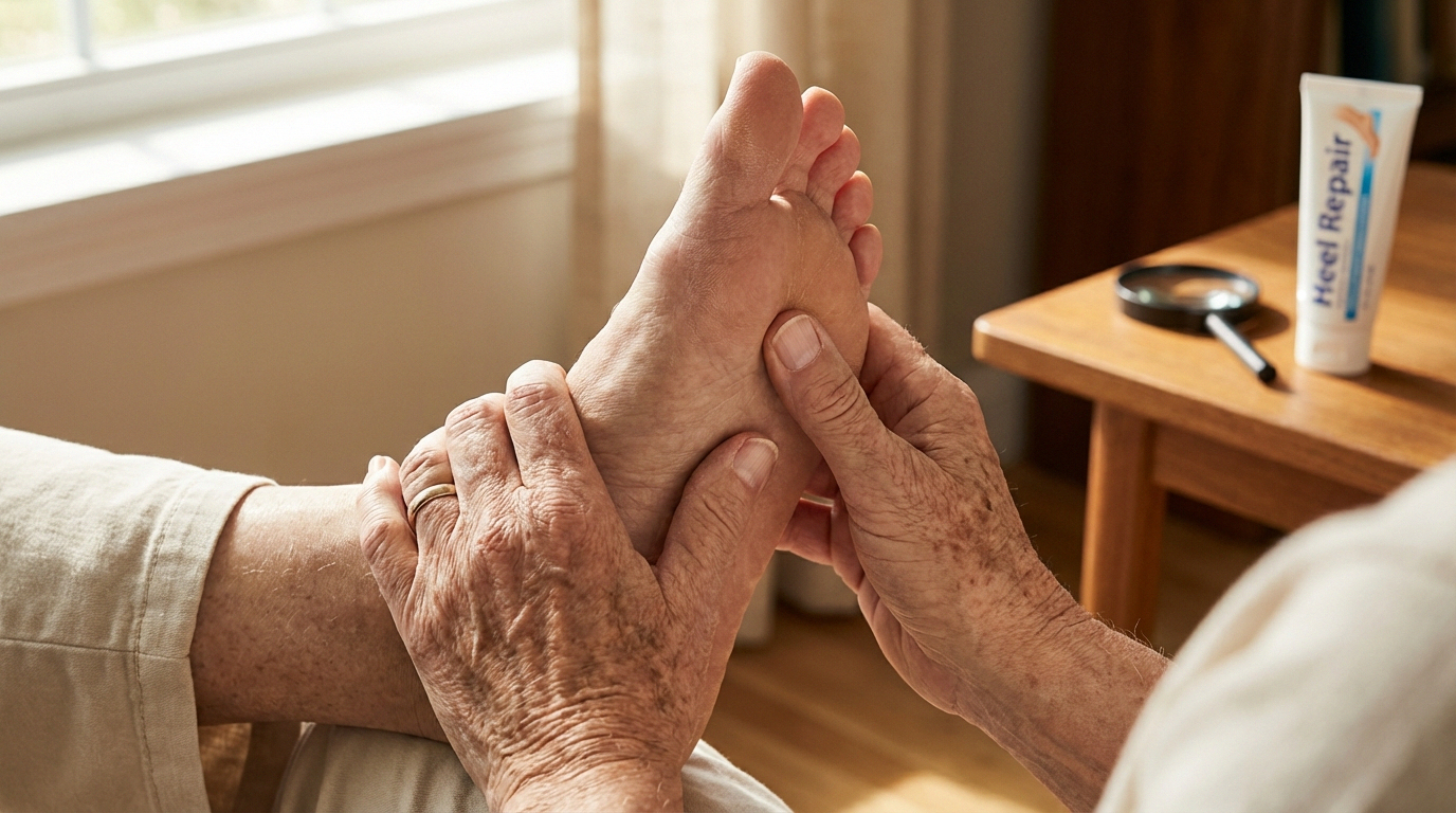 Close-up of careful daily foot inspection for advanced neuropathy numbness