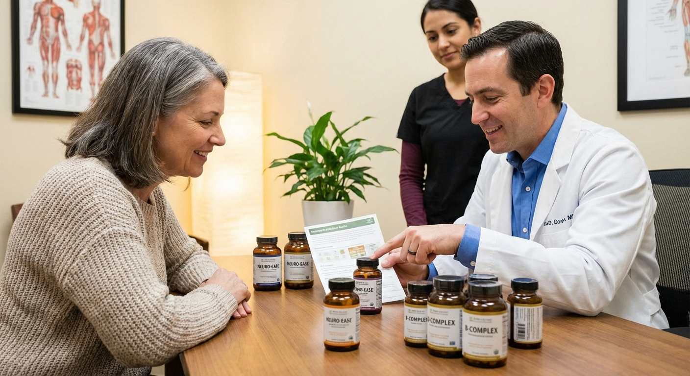 Patient and doctor discussing neuropathy supplement options during medical consultation