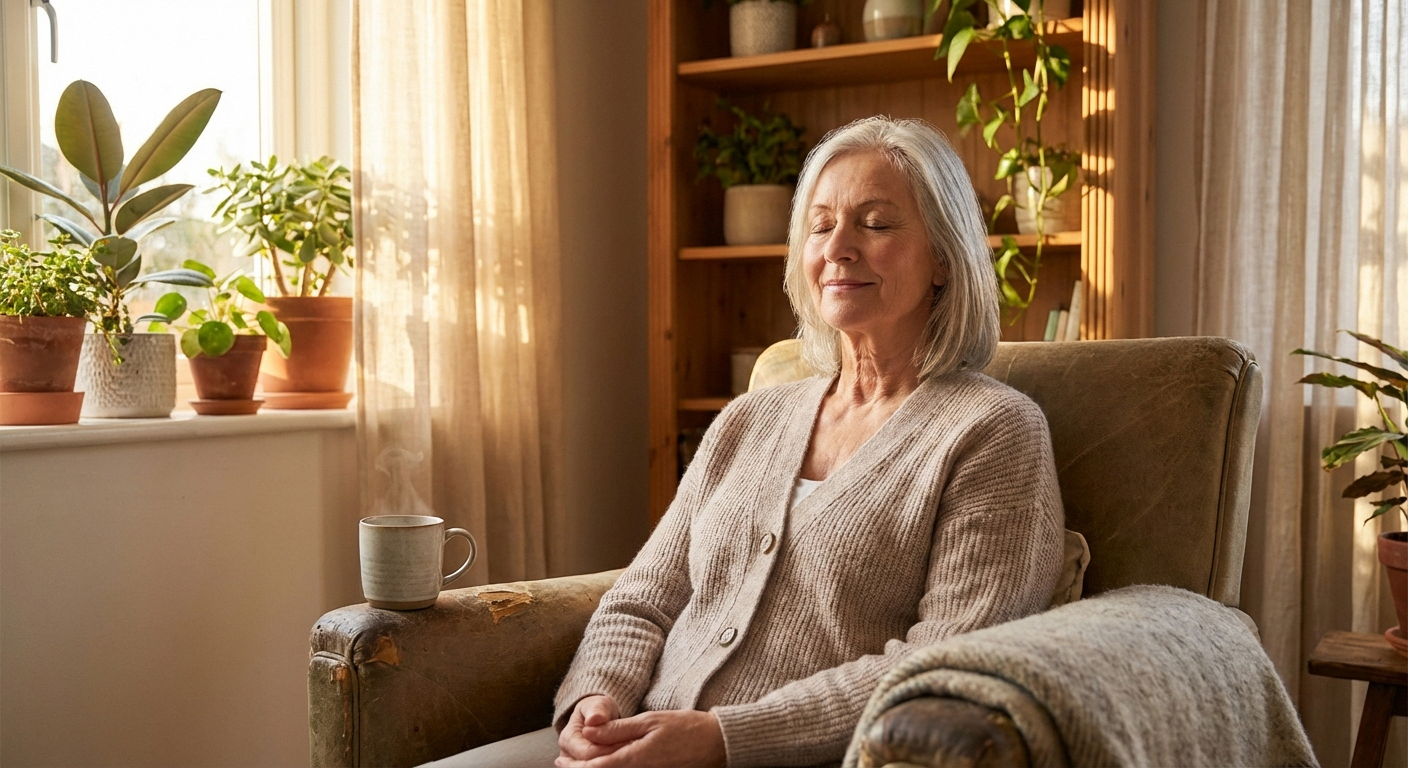Older person meditating peacefully to reduce stress and neuropathy pain