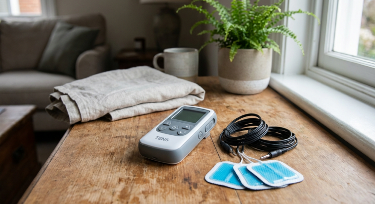 TENS unit device with electrode pads for neuropathy pain relief