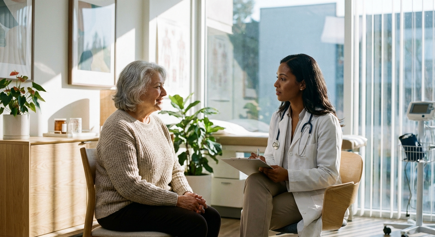 Older woman consulting with healthcare provider about supplement safety during chemotherapy