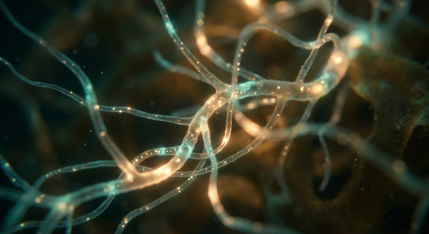 Artistic visualization of nerve fiber regeneration and repair in warm tones