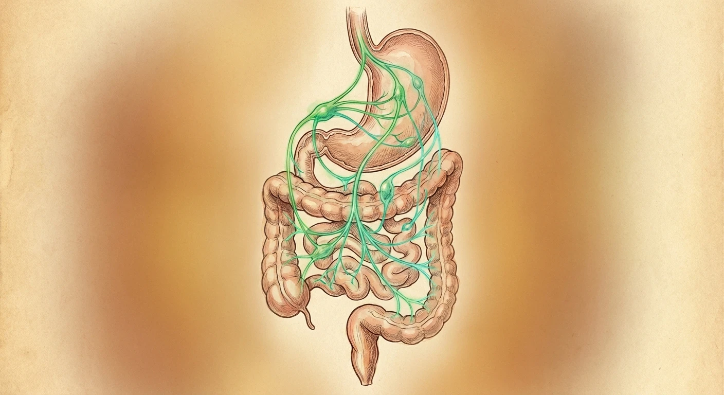 Medical illustration of digestive system affected by autonomic neuropathy and gastroparesis