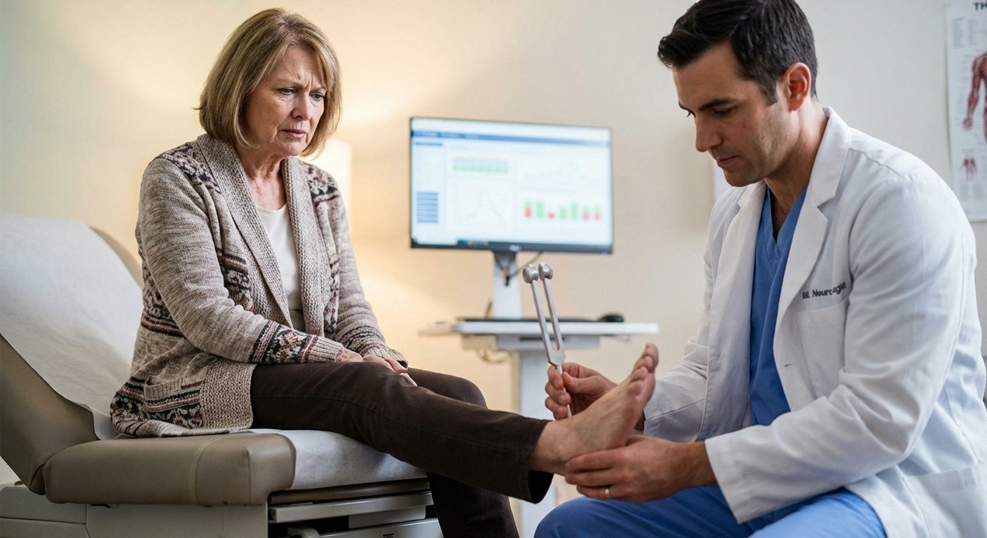 Doctor examining feet for serious neuropathy symptoms