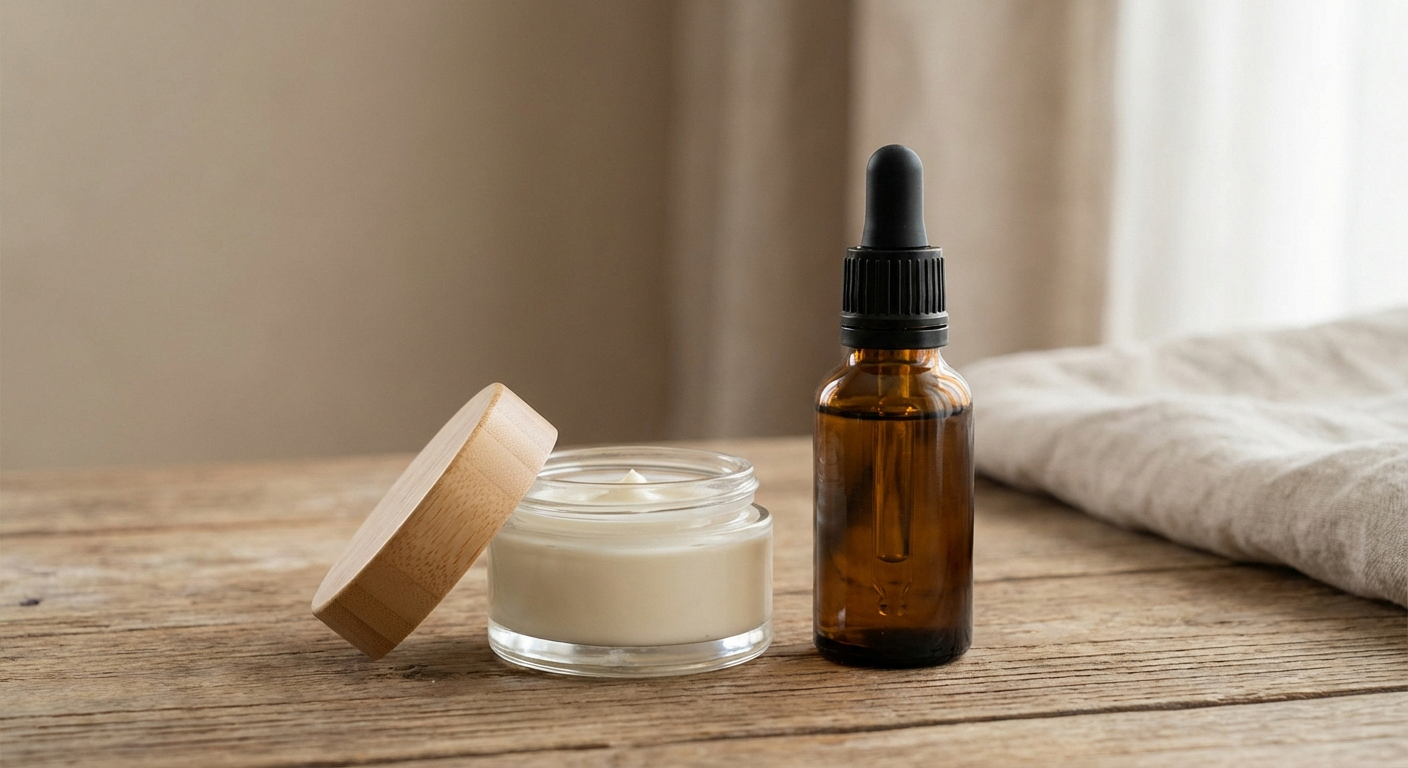 CBD cream jar next to CBD oil tincture for neuropathy pain comparison