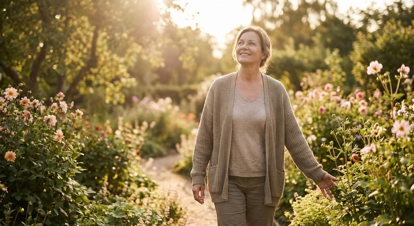 Woman walking in garden showing improved mood from duloxetine for neuropathy