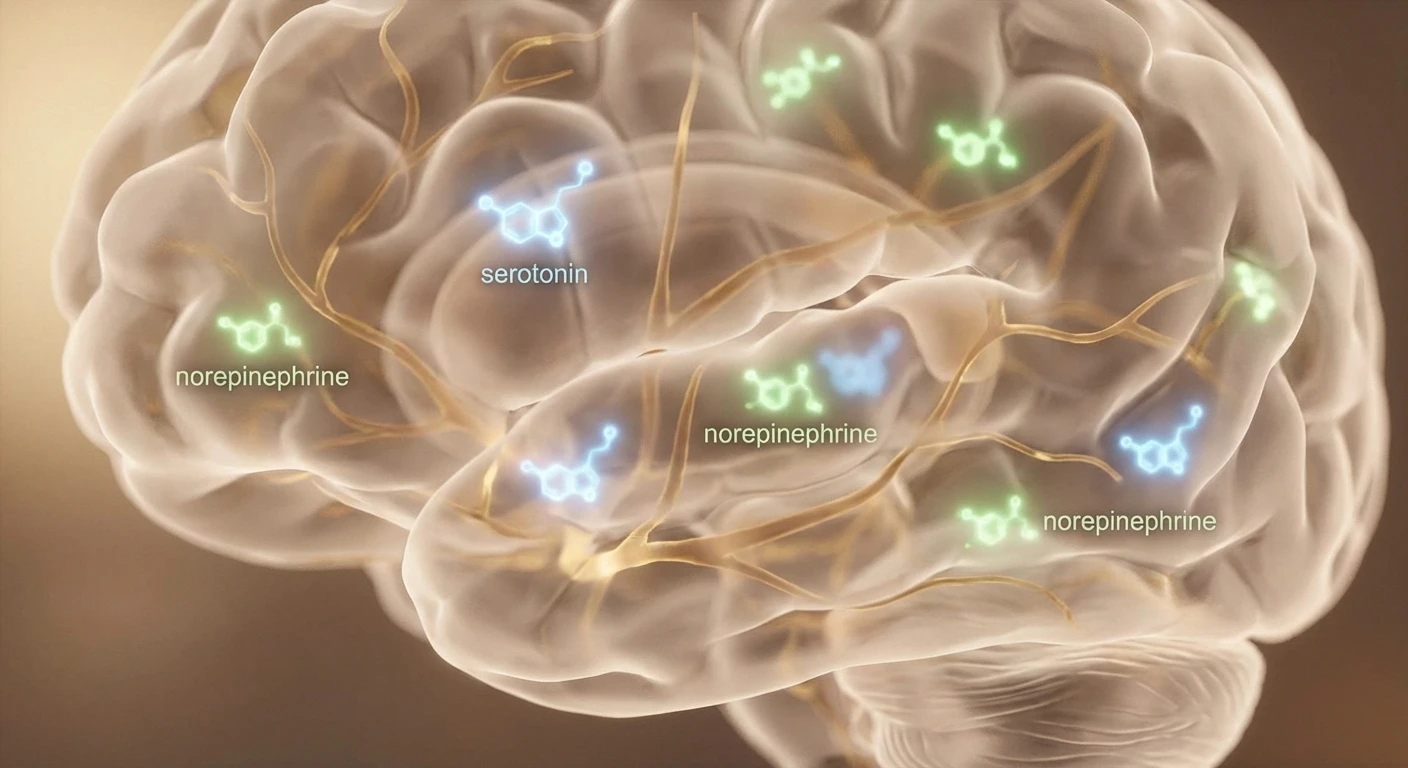 Brain neural pathways showing how duloxetine affects serotonin and norepinephrine for nerve pain
