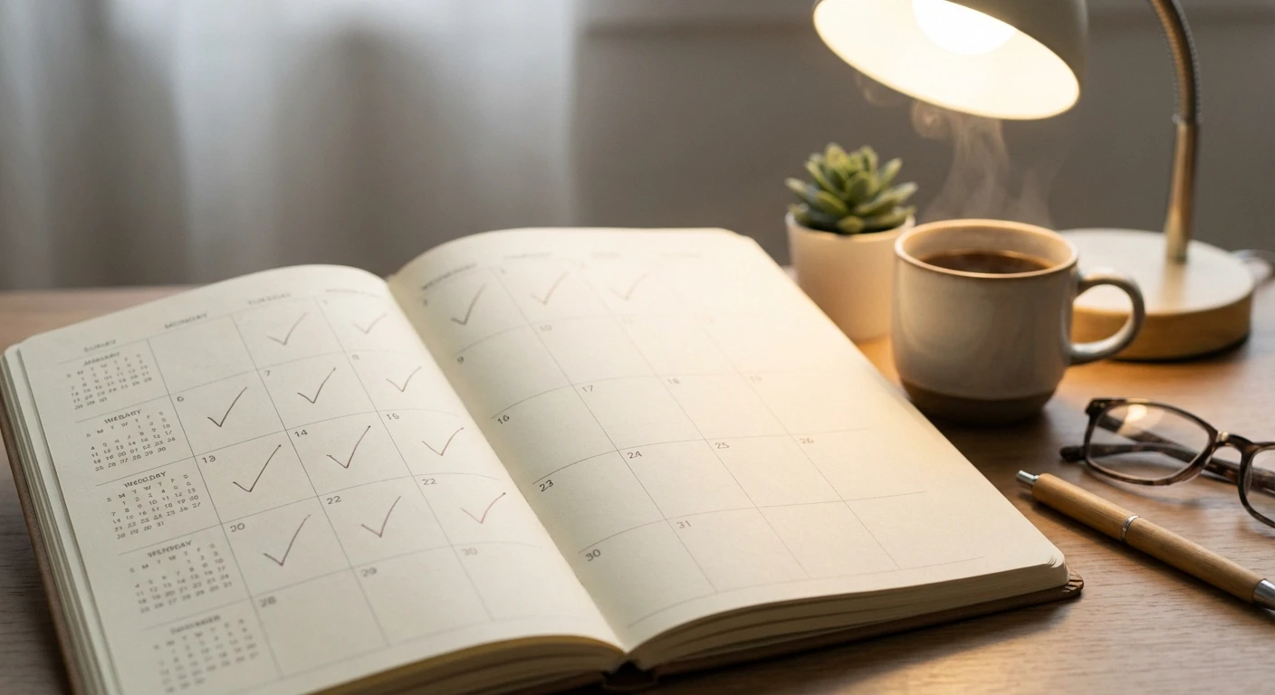 Calendar and planner showing duloxetine treatment timeline over several weeks