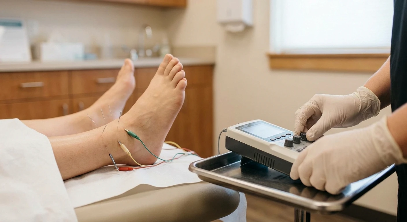 Electroacupuncture treatment for neuropathy with needles and electronic stimulation device