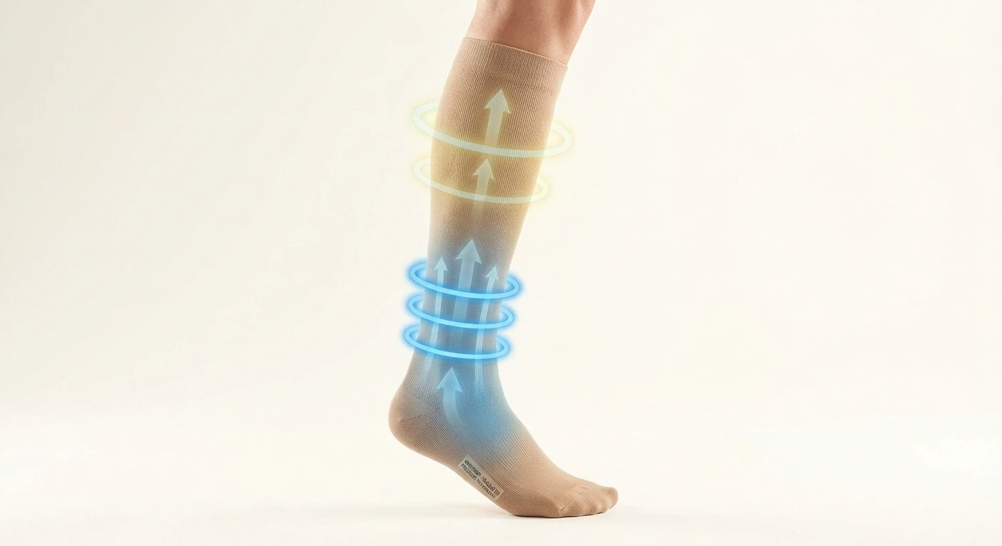 Graduated compression sock showing pressure zones for improved blood circulation