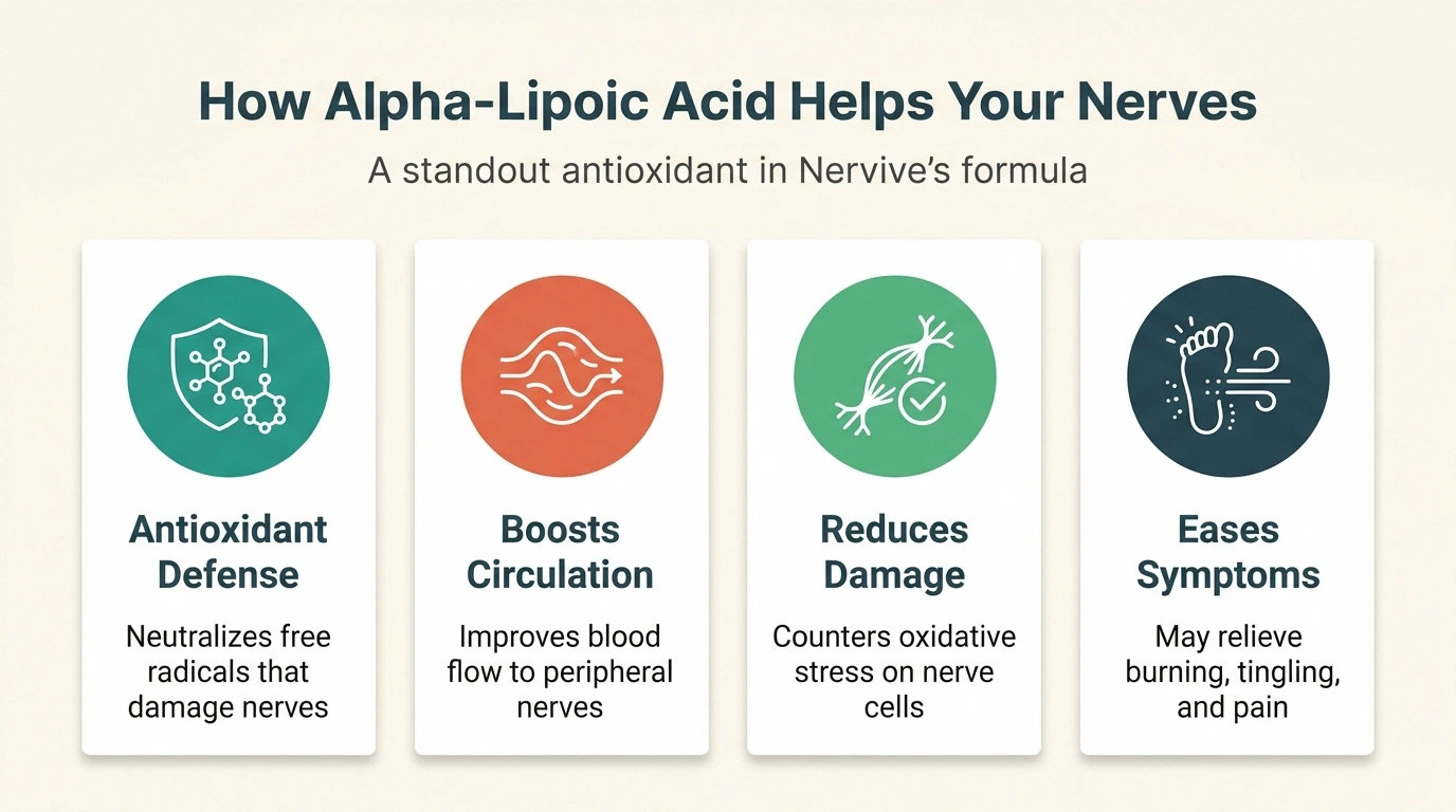 Alpha lipoic acid ALA antioxidant supporting nerve health and neuropathy treatment
