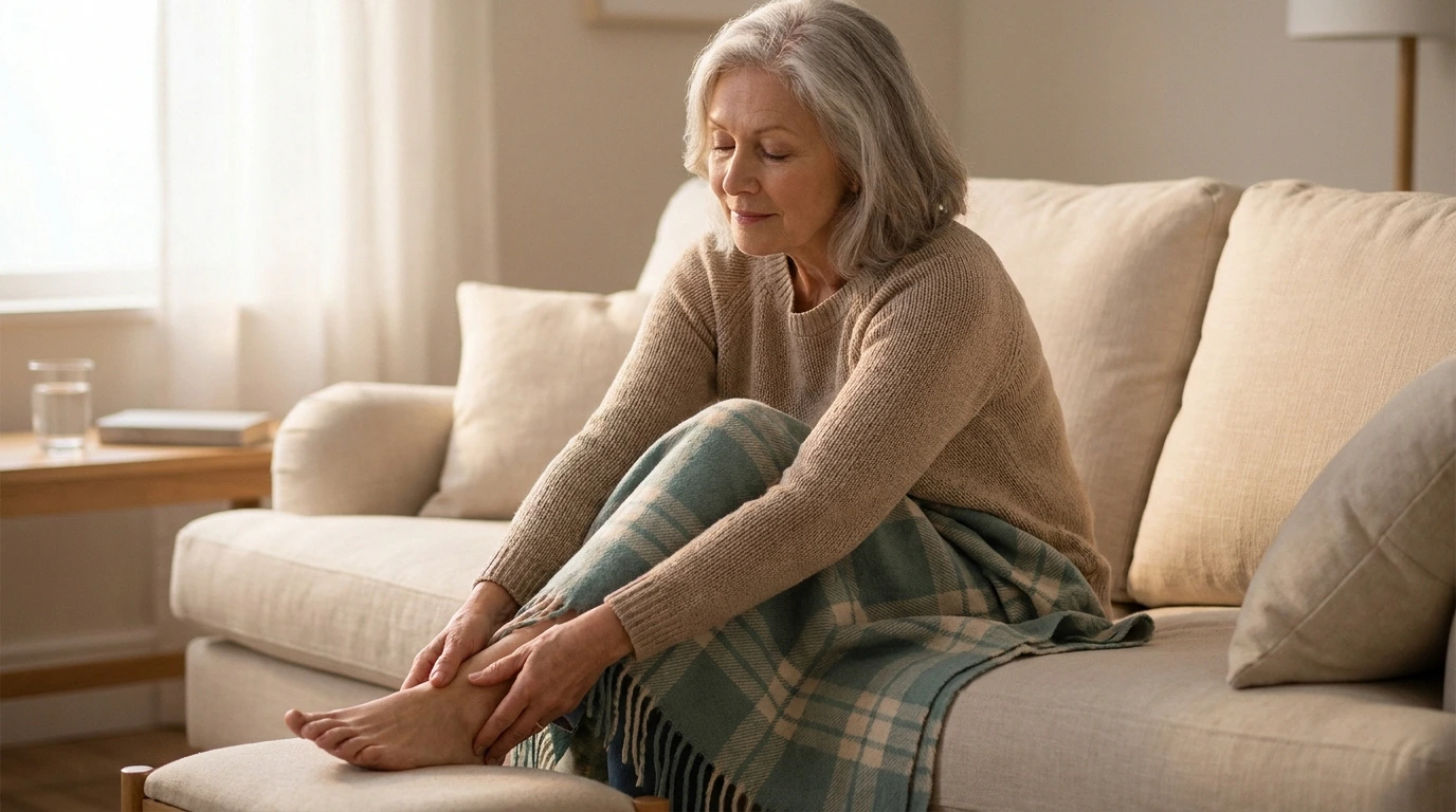 Senior person experiencing relief from peripheral neuropathy tingling and numbness in feet