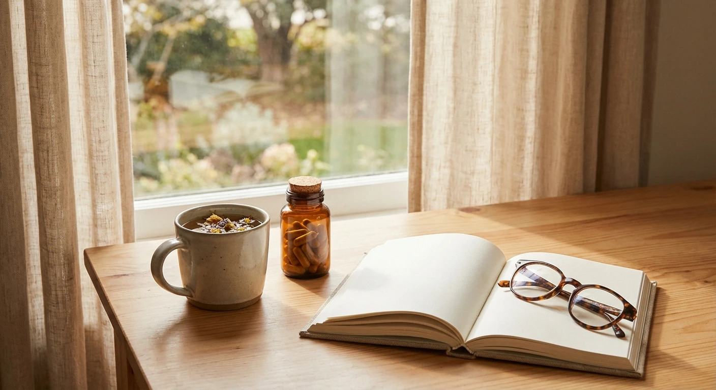 Peaceful wellness setup representing a holistic neuropathy management approach with magnesium supplements