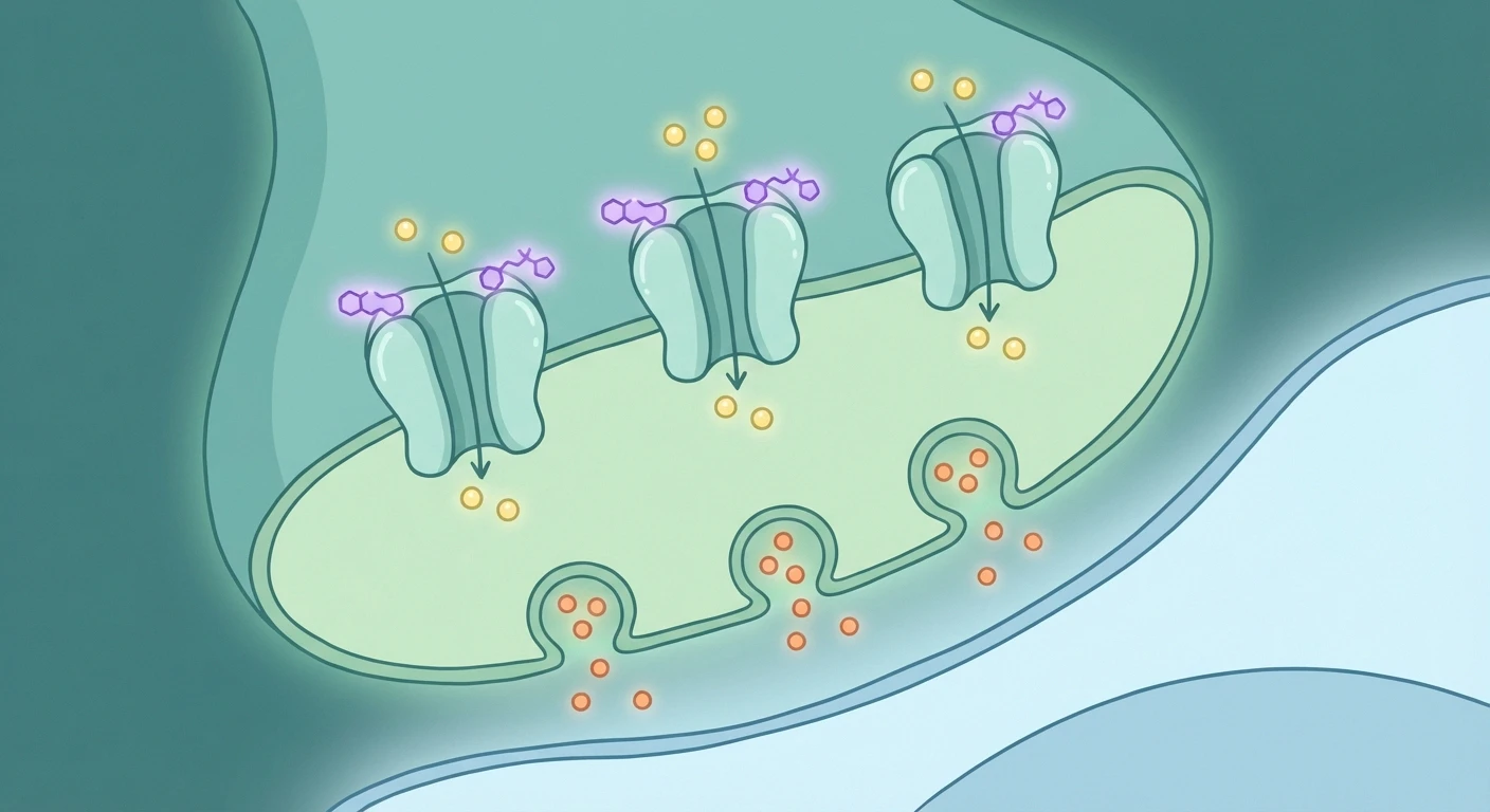 Illustration of pregabalin mechanism blocking nerve pain signals at calcium channels