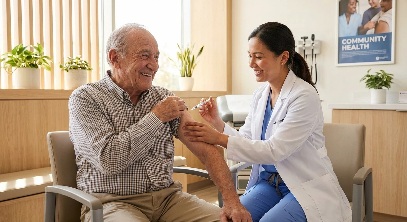 Older adult receiving shingles vaccine to prevent post herpetic neuralgia