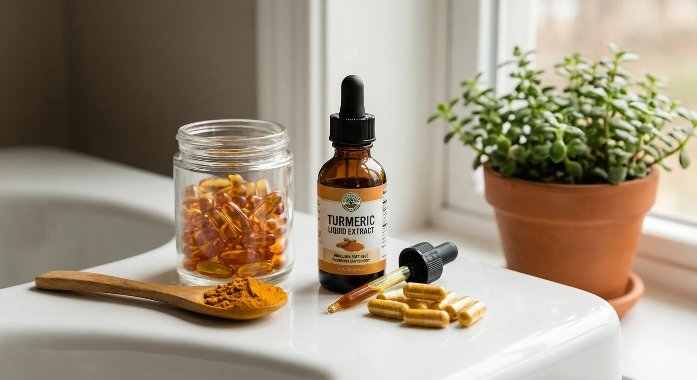 Various turmeric and curcumin supplement forms including capsules liquid extract and powder for neuropathy