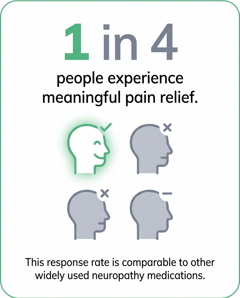 Infographic showing that approximately one in four people experience meaningful pain relief from amitriptyline for neuropathy