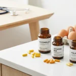 B vitamin supplements and B-vitamin rich foods including eggs, leafy greens, and almonds for nerve health support