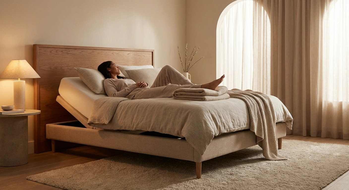 Adjustable bed base with elevated legs position for improved circulation and neuropathy symptom relief