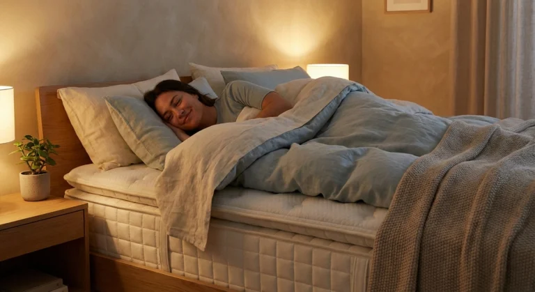 Person sleeping peacefully on supportive mattress in calm bedroom environment for neuropathy pain relief