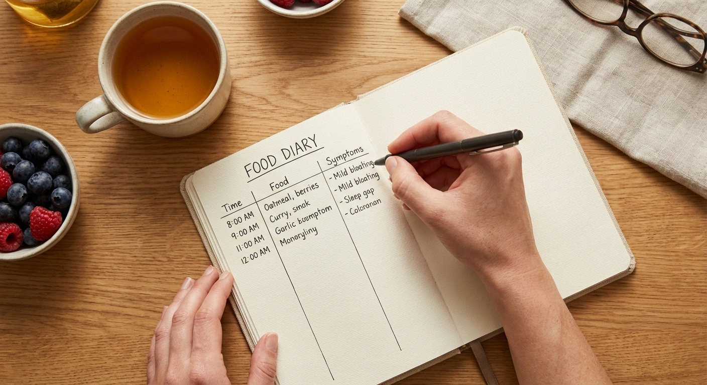 Person keeping a food and symptom diary to track neuropathy trigger foods
