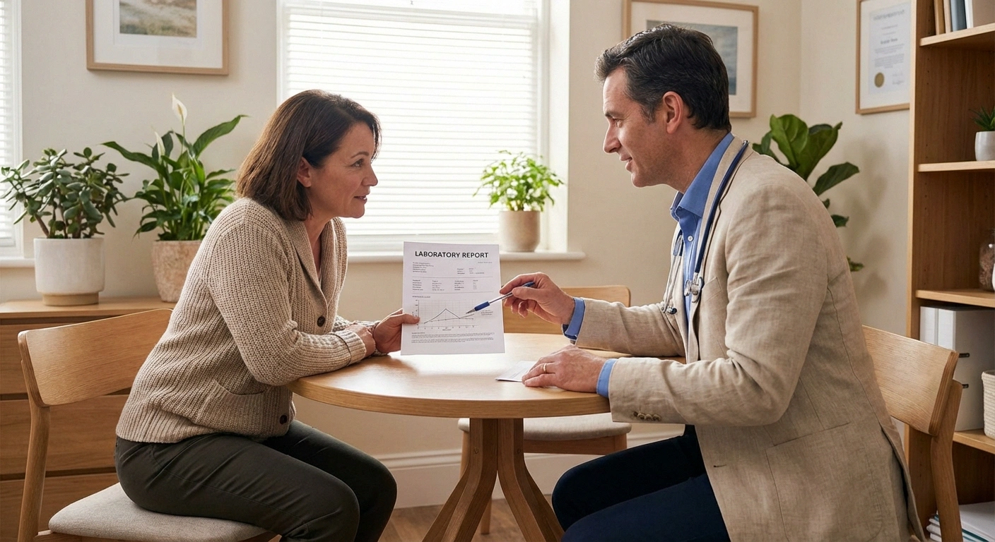 Patient discussing gluten sensitivity test results with doctor to investigate neuropathy connection