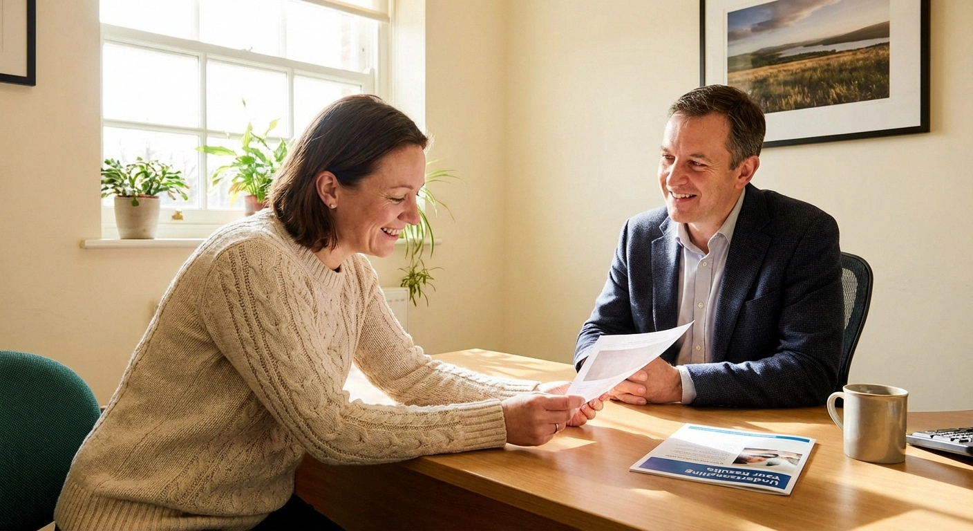 Patient looking relieved while talking with doctor about muscle twitching diagnosis and next steps