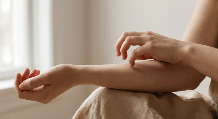 Person resisting urge to scratch normal-appearing skin depicting neuropathic itch from nerve damage