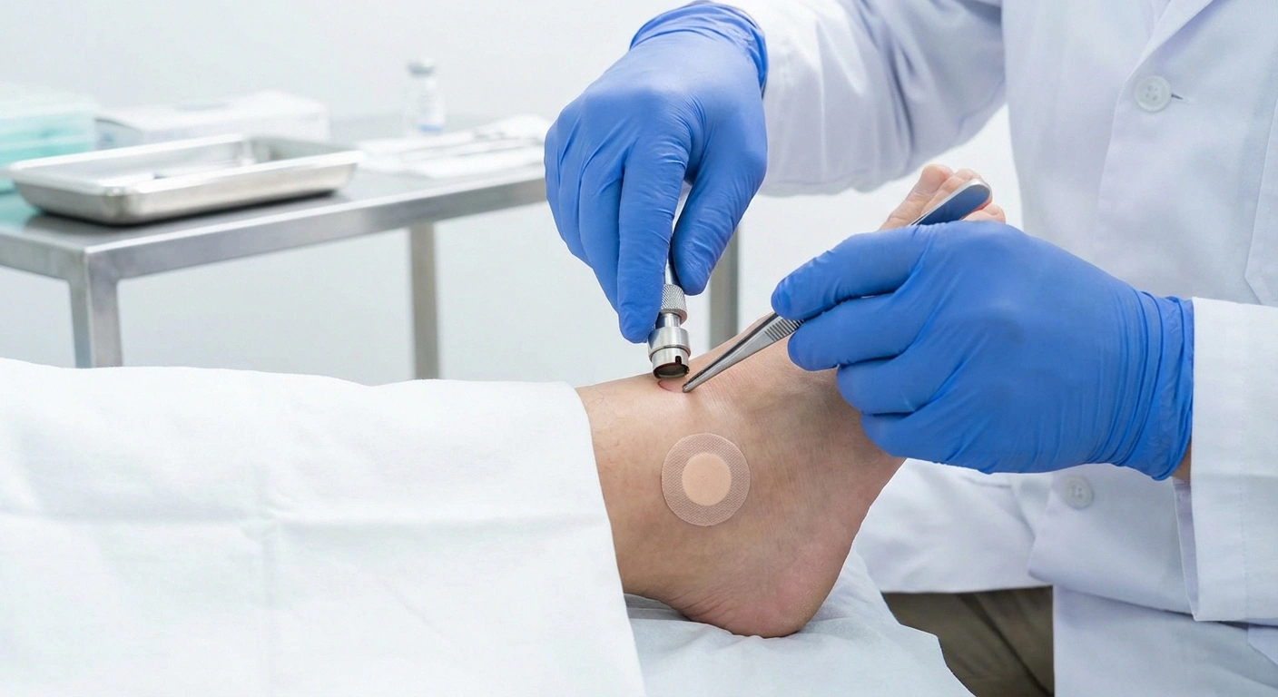 Skin punch biopsy procedure on ankle for diagnosing small fiber neuropathy after COVID infection