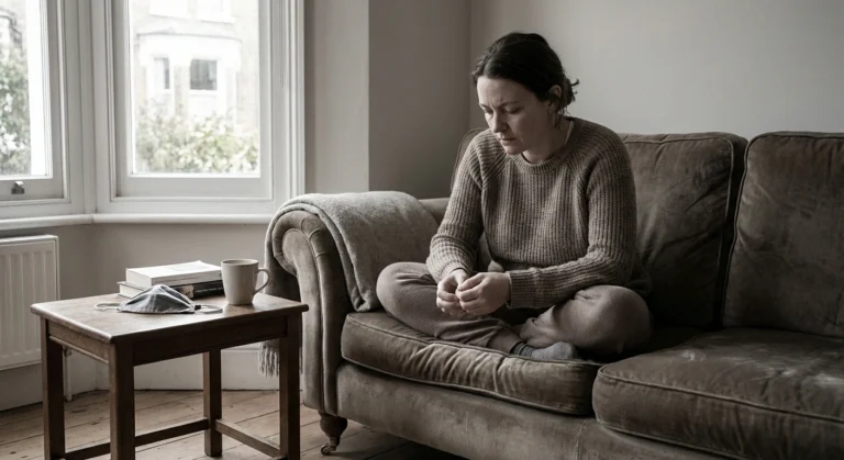 Person examining their hands at home while recovering from long COVID related neuropathy symptoms