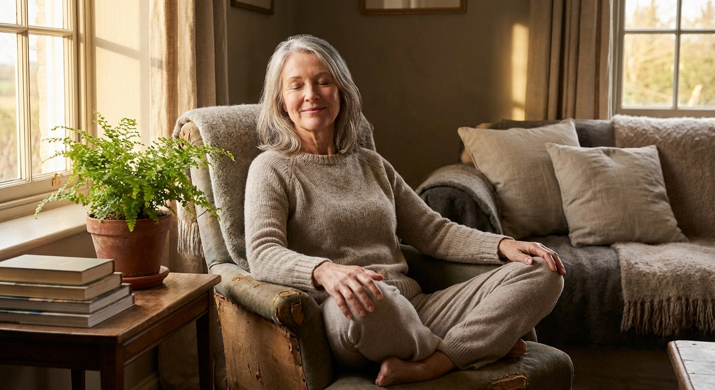Older woman practicing seated meditation as a strategy for managing neuropathy-related anxiety