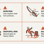 Four kitchen safety risks for people with neuropathy including burns cuts drops and falls