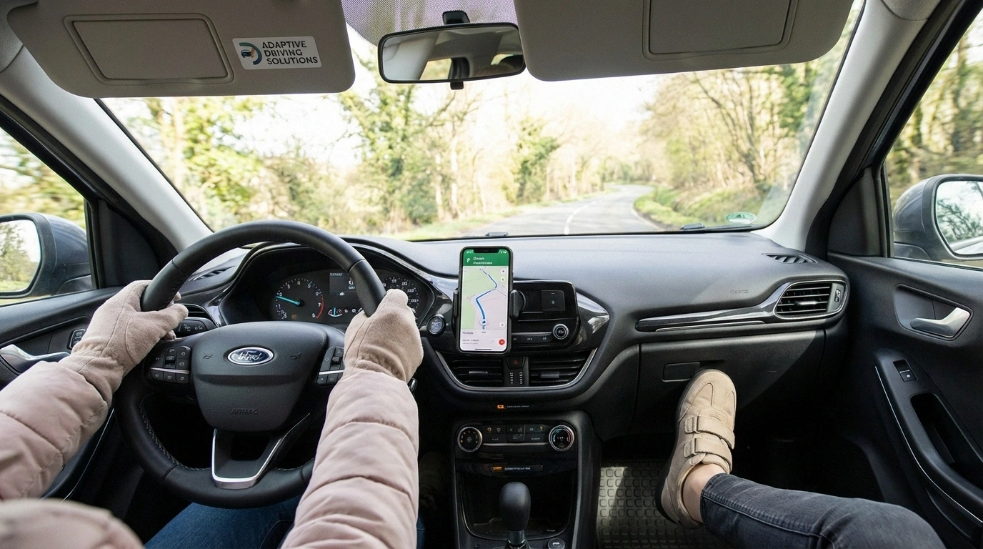 Safe driving setup for neuropathy: proper hand position, GPS navigation, and supportive footwear