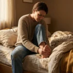 Person holding their foot while experiencing neuropathy pain and tingling sensations