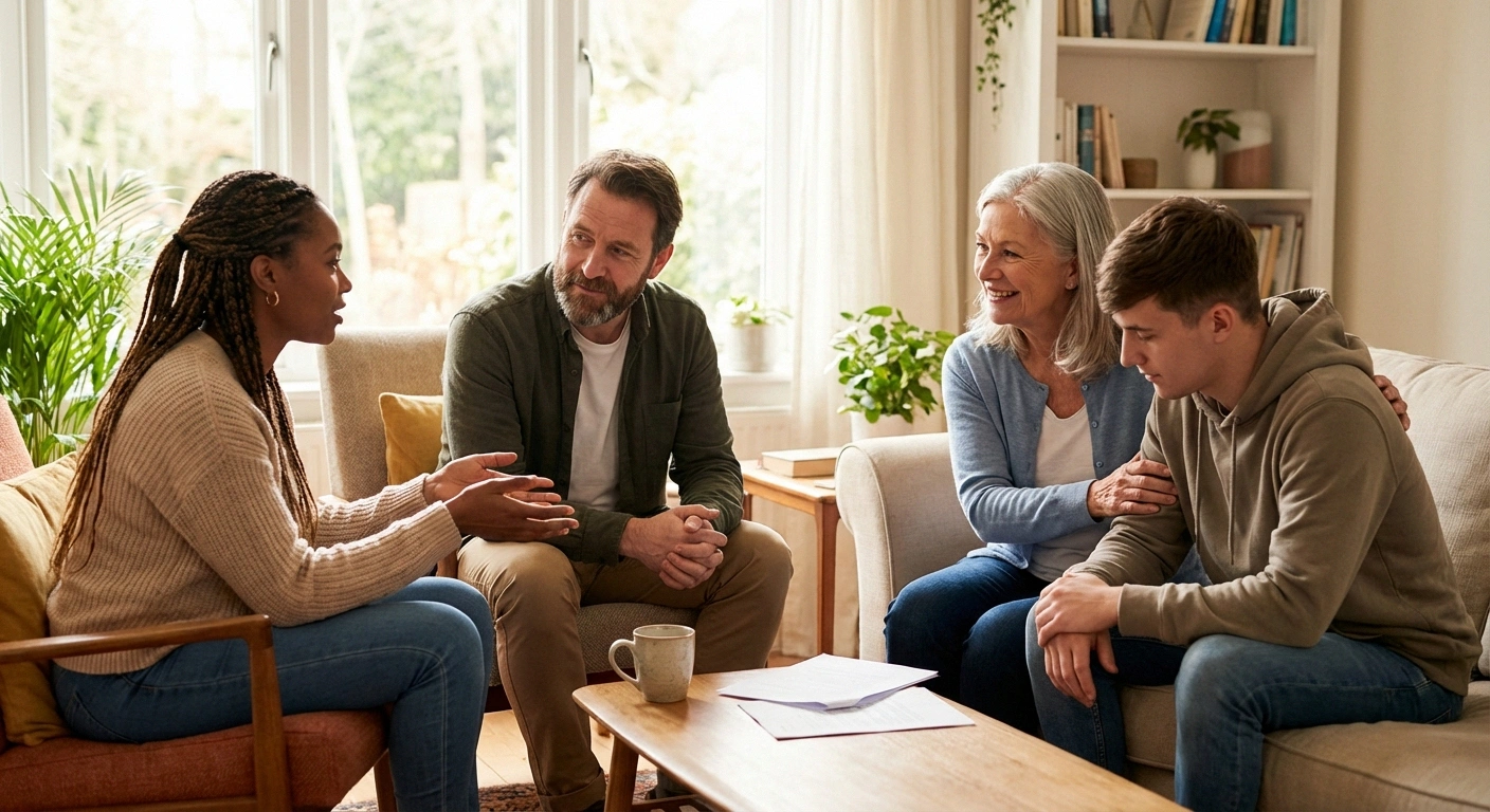 Neuropathy support group members sharing experiences and finding hope together in managing chronic pain and trauma