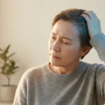 Person touching back of head experiencing scalp tingling and burning neuropathy symptoms