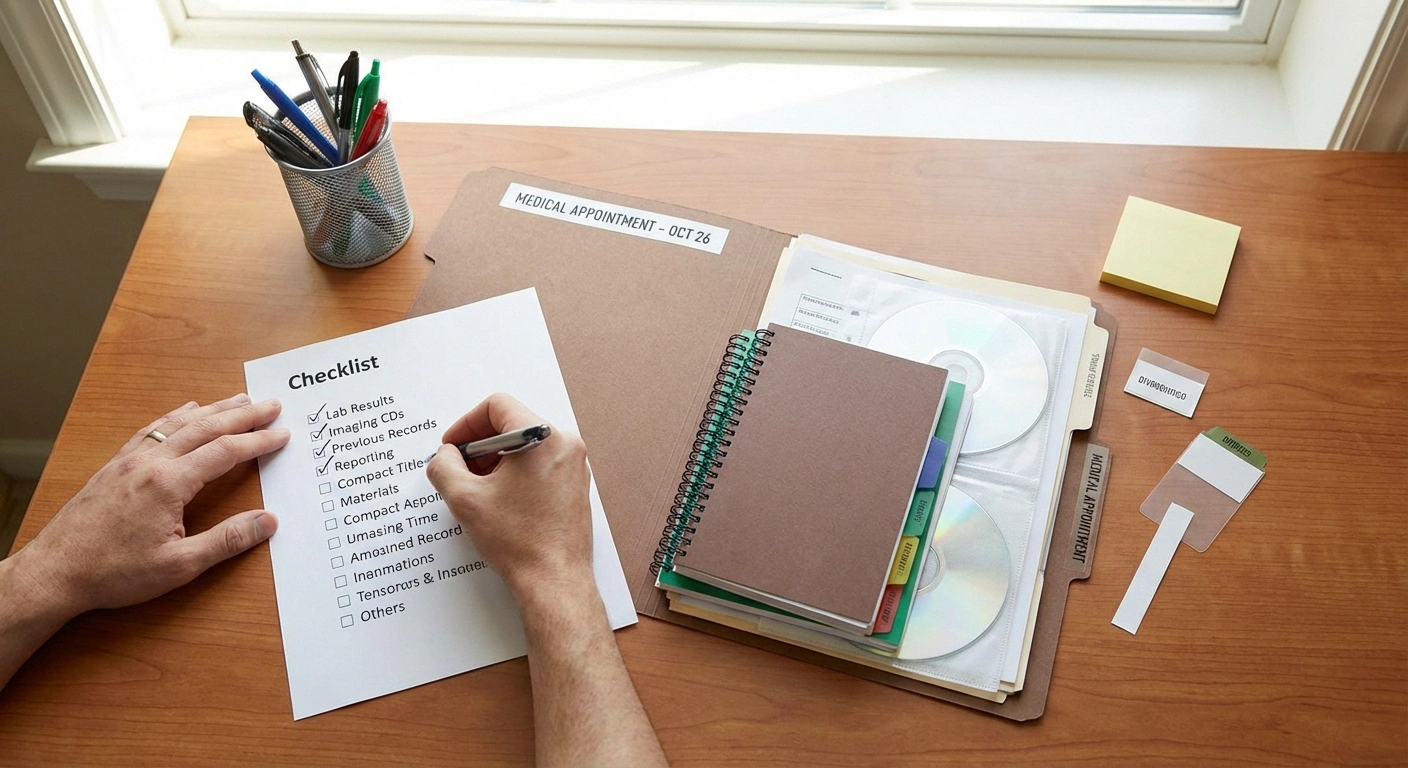 Organizing medical records including lab results and imaging reports for a neuropathy second opinion appointment