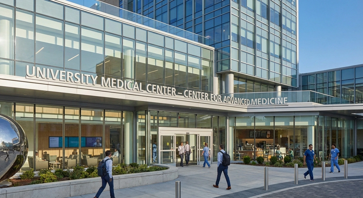 Modern university medical center entrance where specialized neuropathy second opinion consultations are available