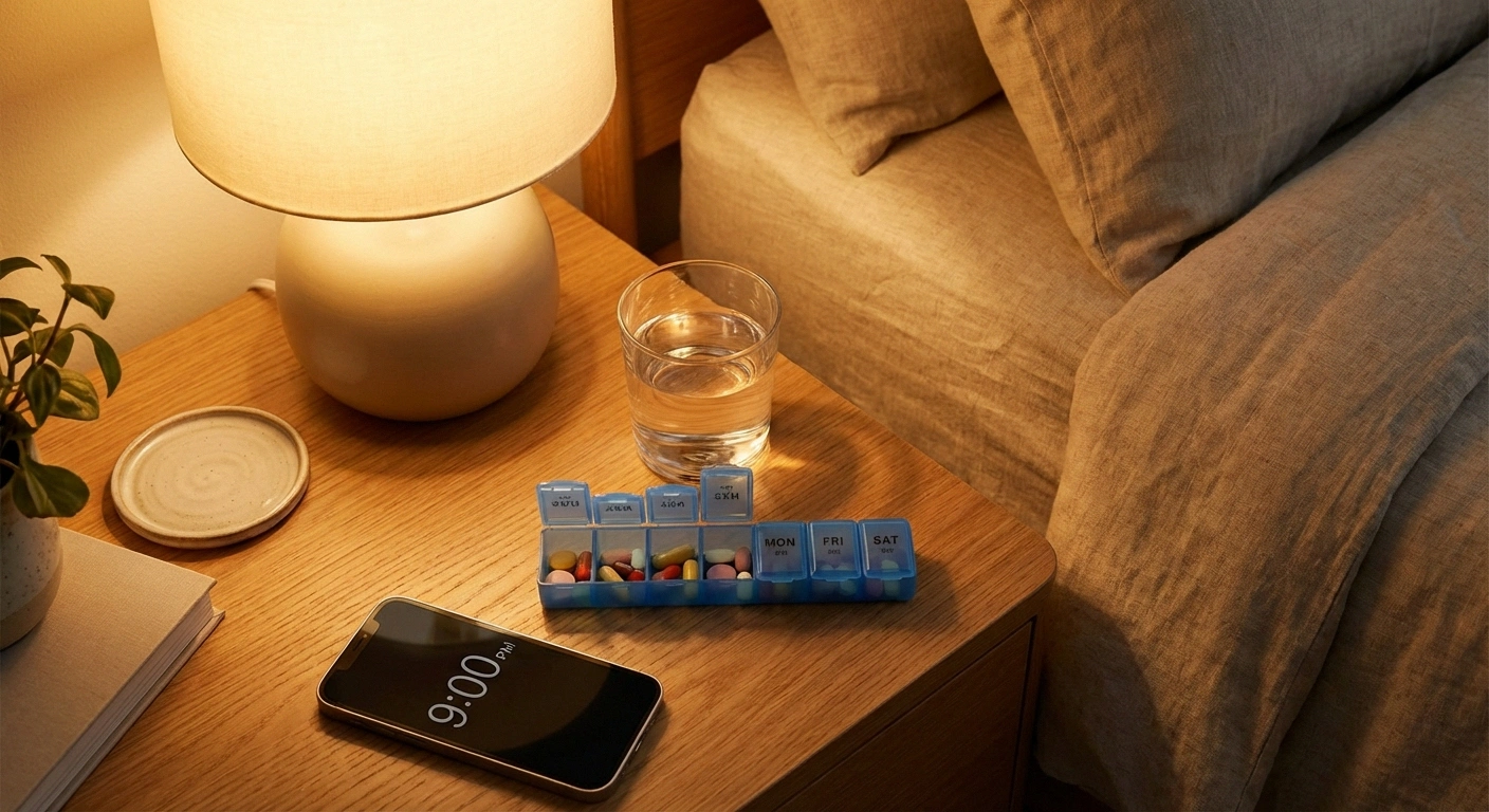 Timeline showing optimal medication timing for neuropathy patients to improve sleep quality