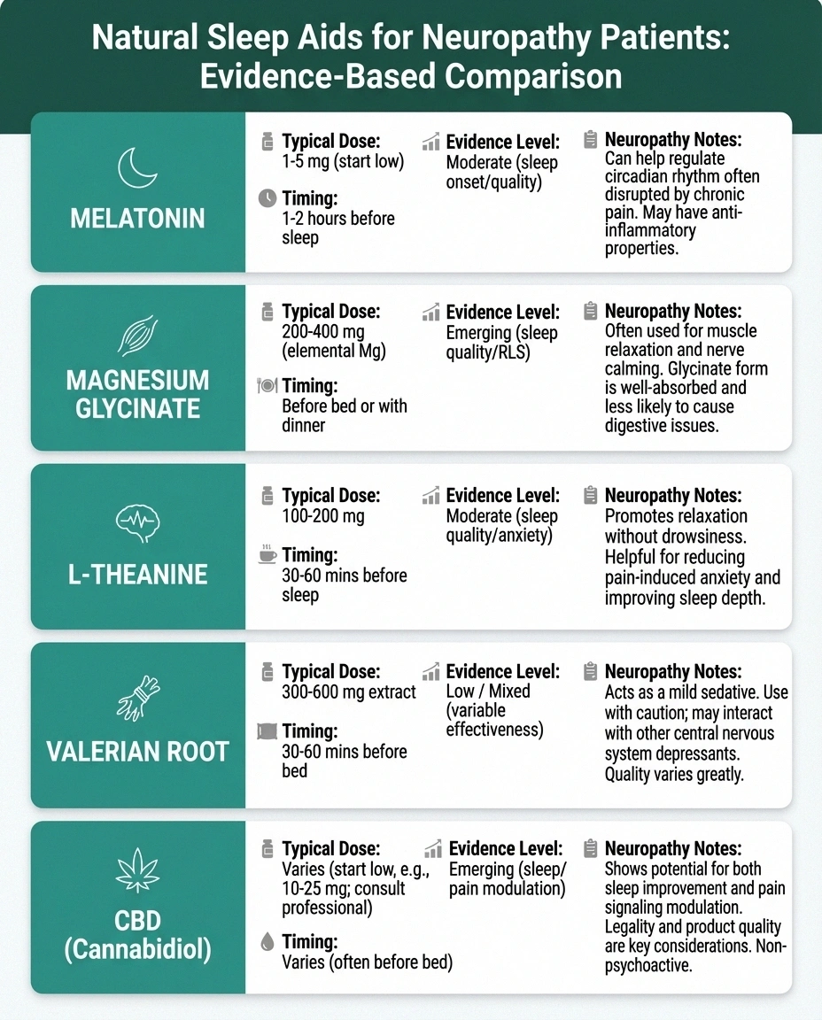 Natural sleep supplements and approaches for neuropathy patients including melatonin and magnesium