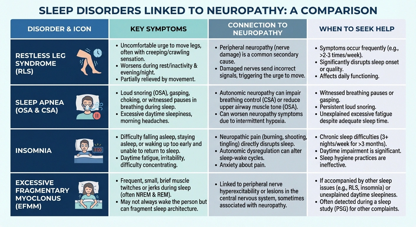 Comparison of sleep disorders commonly associated with neuropathy including RLS sleep apnea and insomnia
