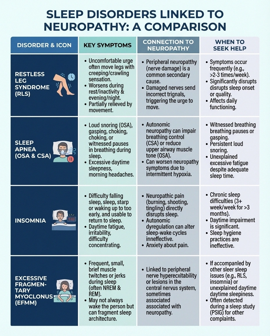 Comparison of sleep disorders commonly associated with neuropathy including RLS sleep apnea and insomnia