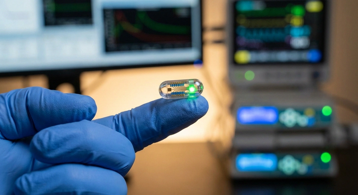 Researcher holding miniaturized next generation peripheral nerve stimulation device showing future of neuropathy treatment technology