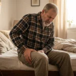 Man experiencing proximal neuropathy pain in thigh while sitting on edge of bed